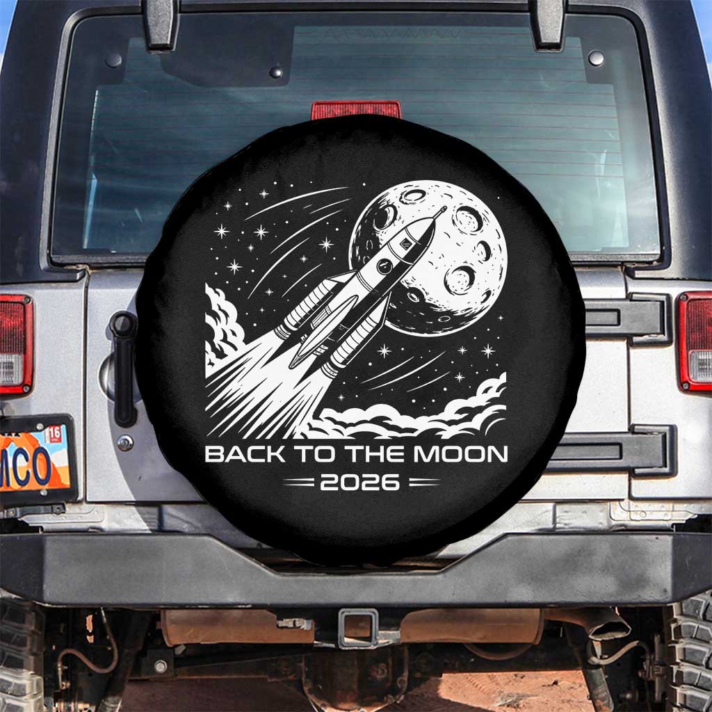 Back To The Moon Spare Tire Cover Space Exploration Moon Journey 2026 TS12 No hole Black Print Your Wear