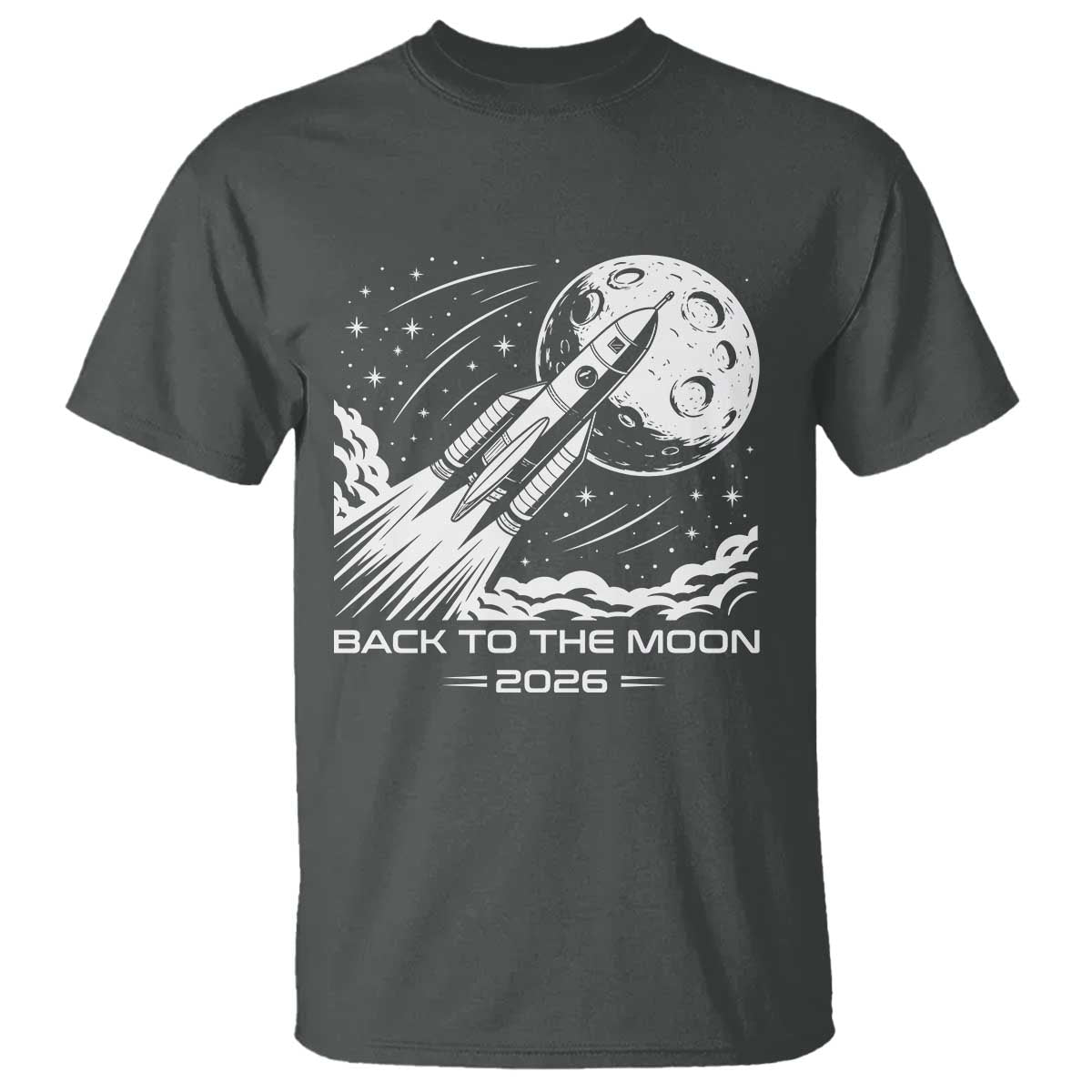 Back To The Moon T Shirt Space Exploration Moon Journey 2026 TS12 Dark Heather Print Your Wear