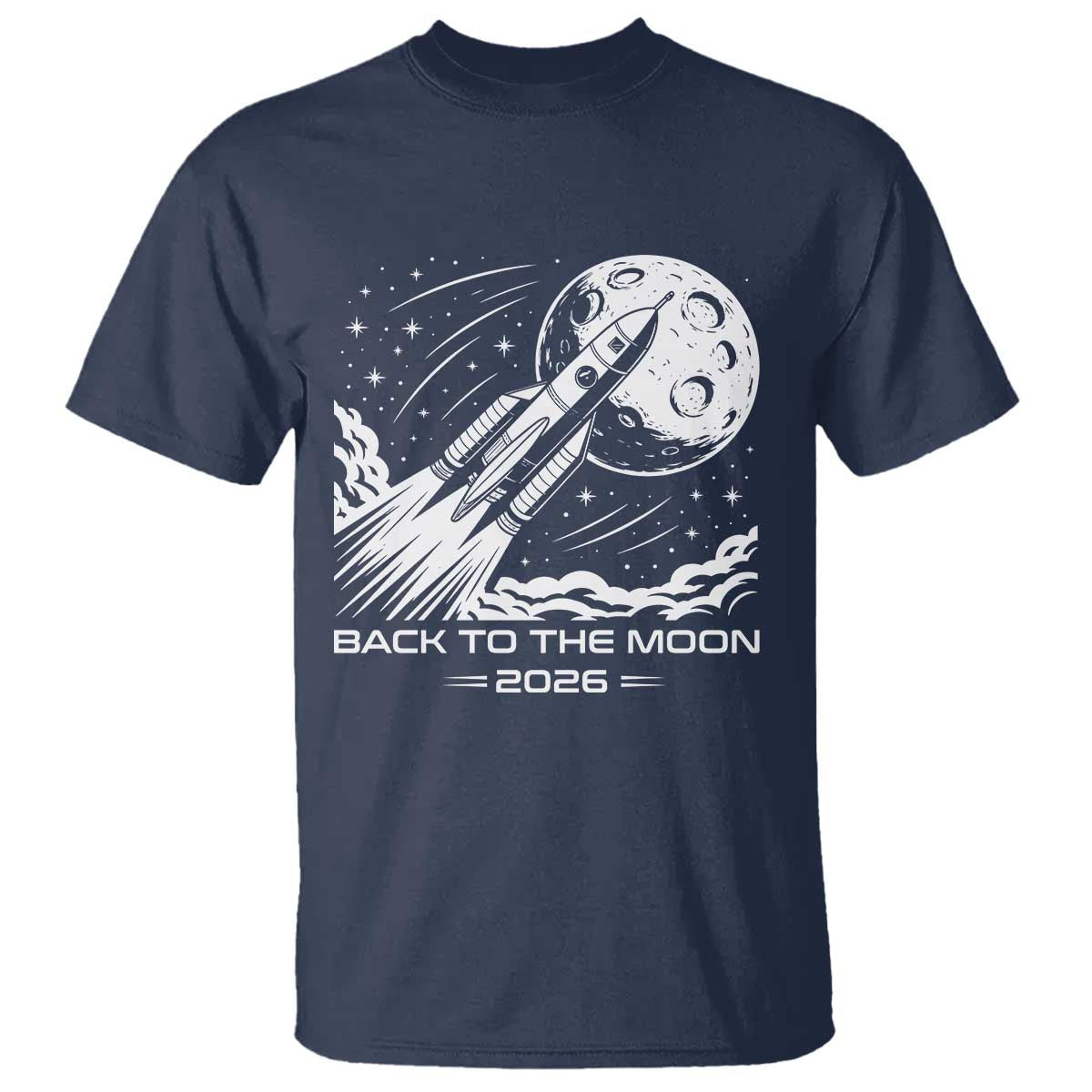 Back To The Moon T Shirt Space Exploration Moon Journey 2026 TS12 Navy Print Your Wear