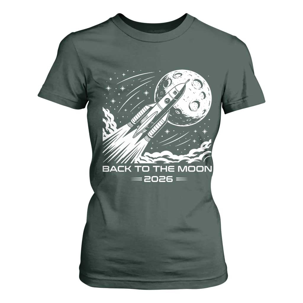 Back To The Moon T Shirt For Women Space Exploration Moon Journey 2026 TS12 Dark Forest Green Print Your Wear
