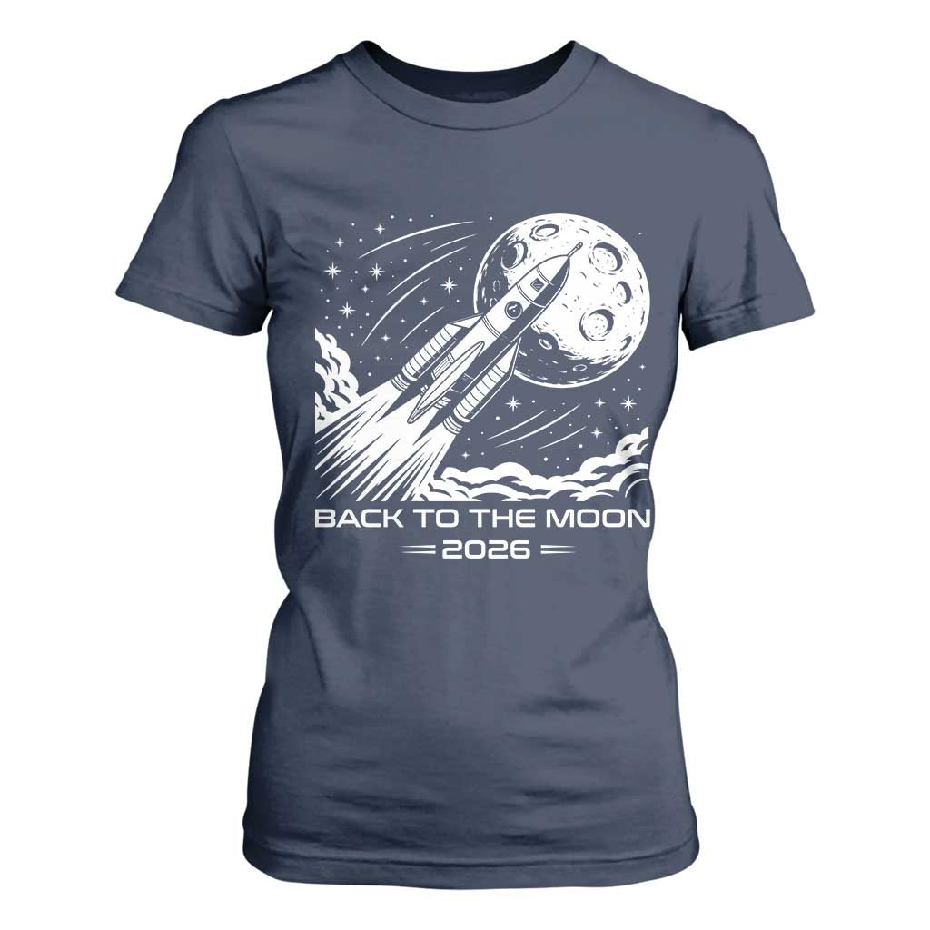 Back To The Moon T Shirt For Women Space Exploration Moon Journey 2026 TS12 Navy Print Your Wear
