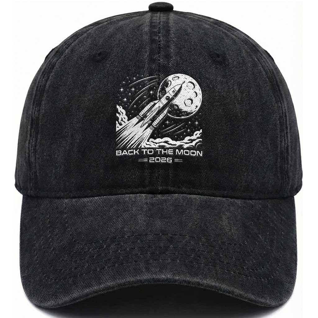 Back To The Moon Washed Cotton Baseball Cap Space Exploration Moon Journey 2026 TS12 Print Your Wear