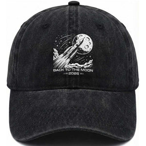 Back To The Moon Washed Cotton Baseball Cap Space Exploration Moon Journey 2026 TS12 Print Your Wear