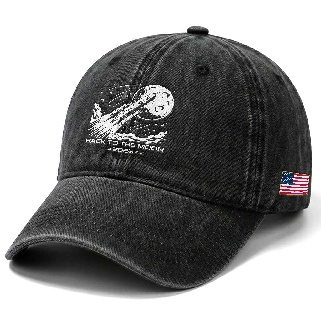 Back To The Moon Washed Cotton Baseball Cap Space Exploration Moon Journey 2026 TS12 Print Your Wear