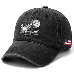 Back To The Moon Washed Cotton Baseball Cap Space Exploration Moon Journey 2026 TS12 Print Your Wear