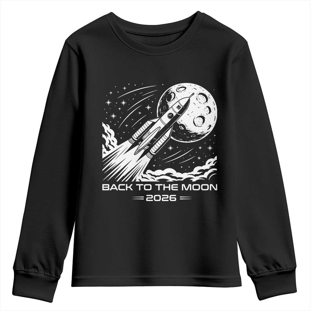 Back To The Moon Youth Sweatshirt Space Exploration Moon Journey 2026 TS12 Black Print Your Wear