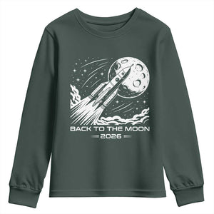 Back To The Moon Youth Sweatshirt Space Exploration Moon Journey 2026 TS12 Dark Forest Green Print Your Wear