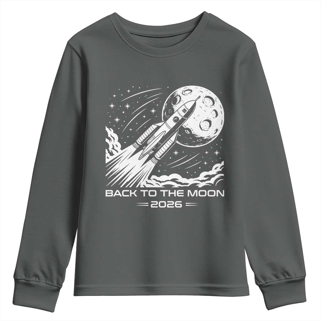 Back To The Moon Youth Sweatshirt Space Exploration Moon Journey 2026 TS12 Dark Heather Print Your Wear