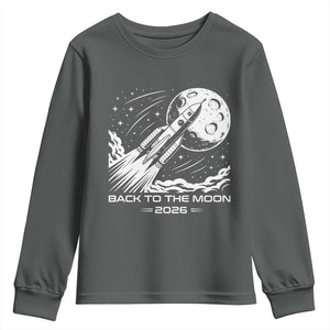 Back To The Moon Youth Sweatshirt Space Exploration Moon Journey 2026 TS12 Dark Heather Print Your Wear
