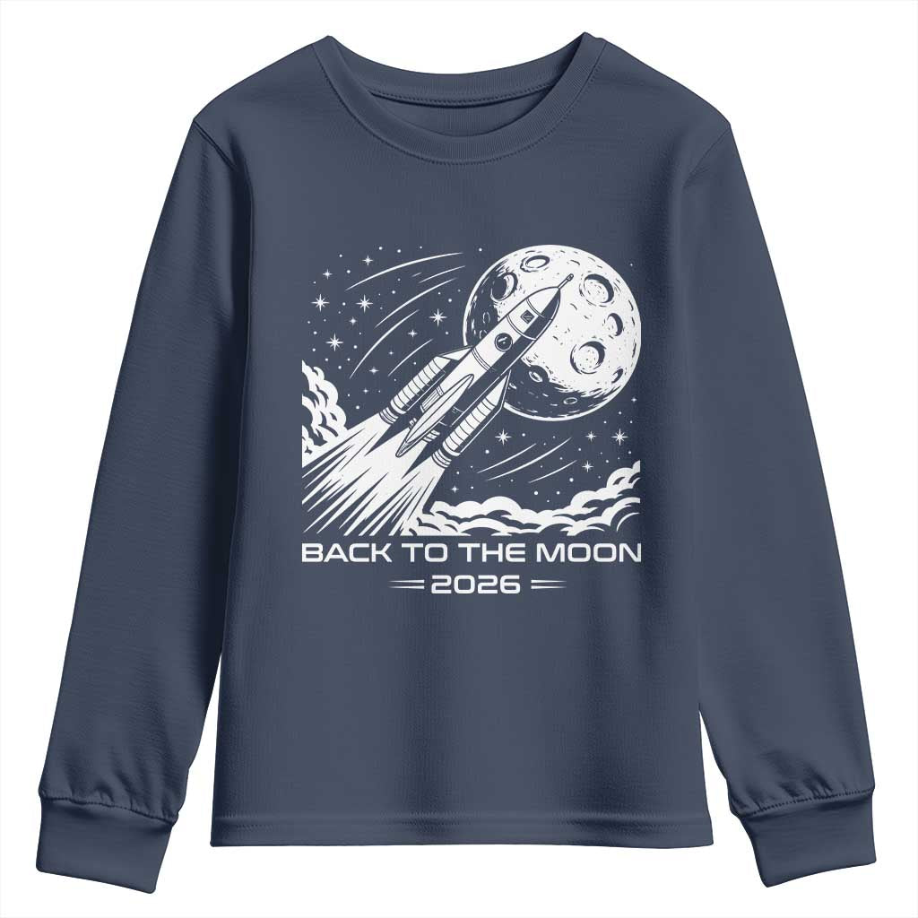 Back To The Moon Youth Sweatshirt Space Exploration Moon Journey 2026 TS12 Navy Print Your Wear