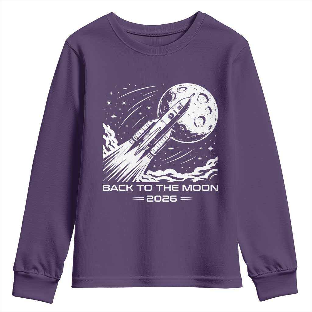 Back To The Moon Youth Sweatshirt Space Exploration Moon Journey 2026 TS12 Purple Print Your Wear
