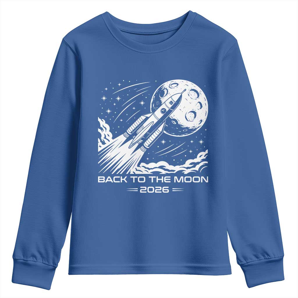 Back To The Moon Youth Sweatshirt Space Exploration Moon Journey 2026 TS12 Royal Blue Print Your Wear