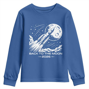 Back To The Moon Youth Sweatshirt Space Exploration Moon Journey 2026 TS12 Royal Blue Print Your Wear