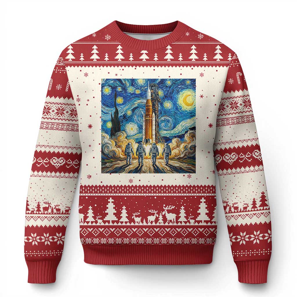Lunar Mission Astronaut Starry Night Ugly Christmas Sweater Space Lover Gift TS12 Beige Red Print Your Wear