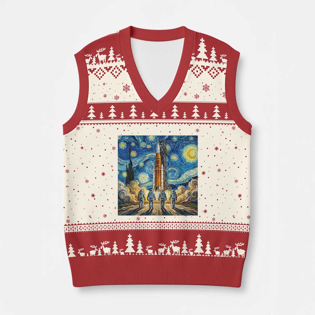 Lunar Mission Astronaut Starry Night V-Neck Knit Sweater Vest Space Lover Gift TS12 Beige Red Print Your Wear