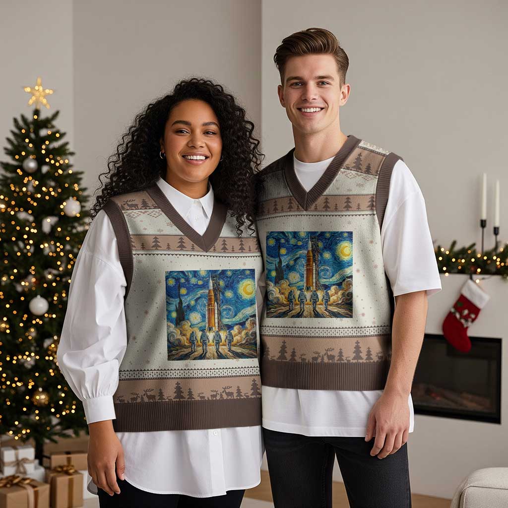 Lunar Mission Astronaut Starry Night V-Neck Knit Sweater Vest Space Lover Gift TS12 Mocha Mousse Print Your Wear