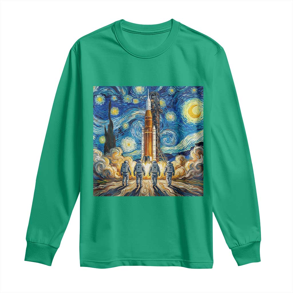Lunar Mission Astronaut Starry Night Long Sleeve Shirt Space Lover Gift TS12 Irish Green Print Your Wear
