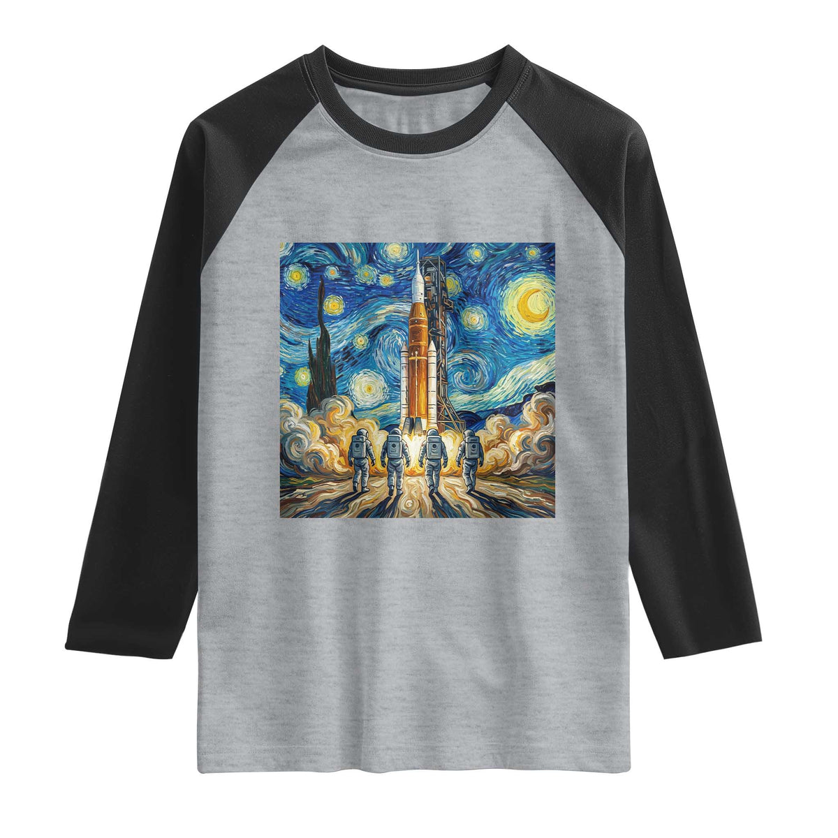 Lunar Mission Astronaut Starry Night Raglan Shirt Space Lover Gift TS12 Heather Gray Black Print Your Wear