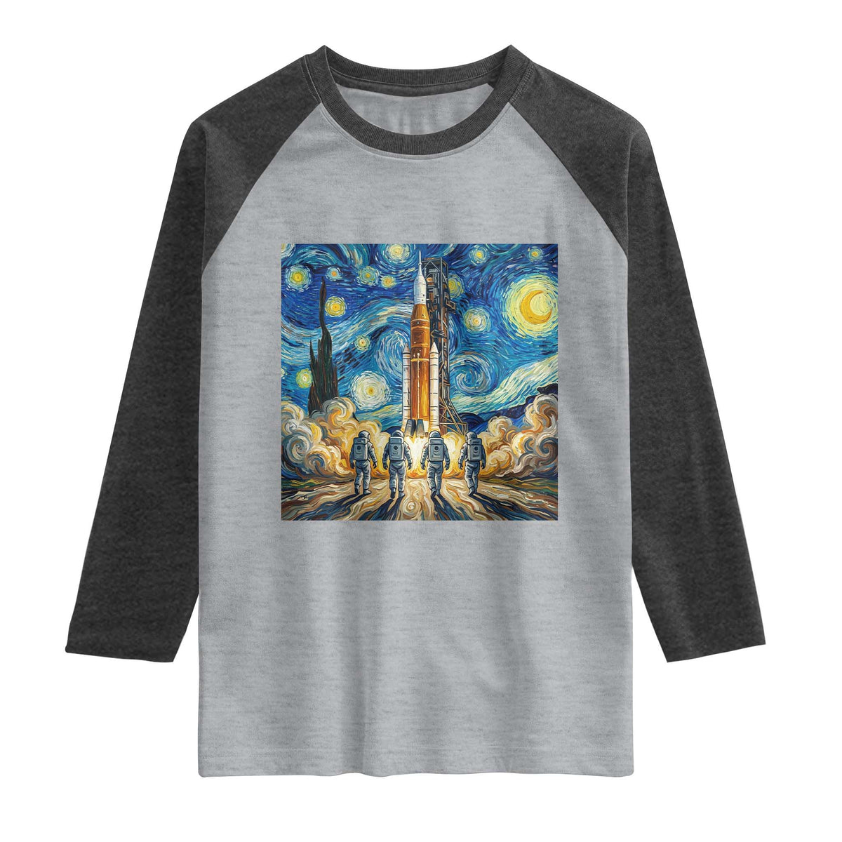 Lunar Mission Astronaut Starry Night Raglan Shirt Space Lover Gift TS12 Heather Gray Heather Charcoal Print Your Wear