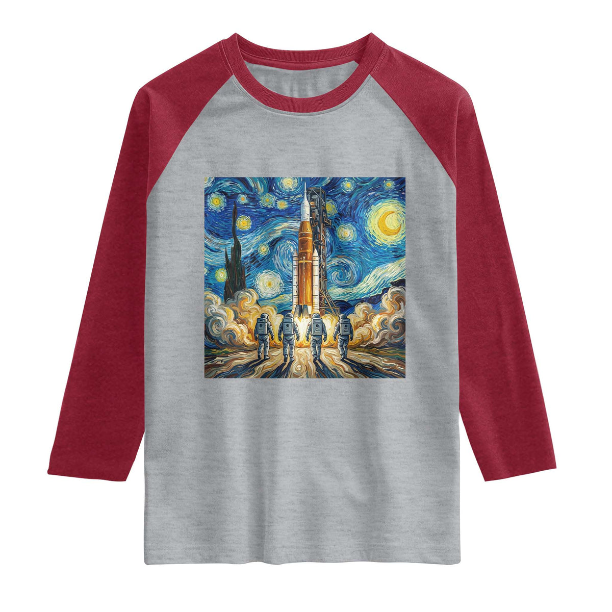 Lunar Mission Astronaut Starry Night Raglan Shirt Space Lover Gift TS12 Heather Gray Heather Red Print Your Wear
