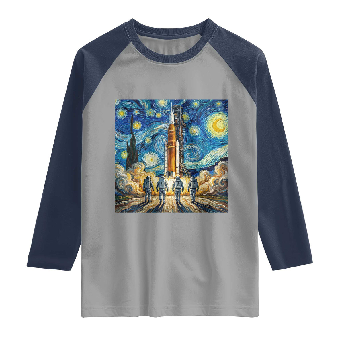 Lunar Mission Astronaut Starry Night Raglan Shirt Space Lover Gift TS12 Sport Gray Navy Print Your Wear