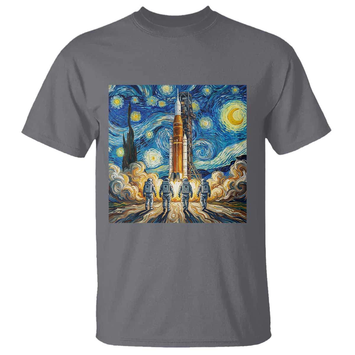 Lunar Mission Astronaut Starry Night T Shirt Space Lover Gift TS12 Charcoal Print Your Wear