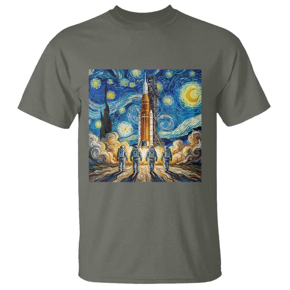 Lunar Mission Astronaut Starry Night T Shirt Space Lover Gift TS12 Military Green Print Your Wear