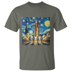 Lunar Mission Astronaut Starry Night T Shirt Space Lover Gift TS12 Military Green Print Your Wear