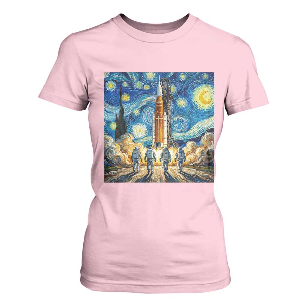 Lunar Mission Astronaut Starry Night T Shirt For Women Space Lover Gift TS12 Light Pink Print Your Wear