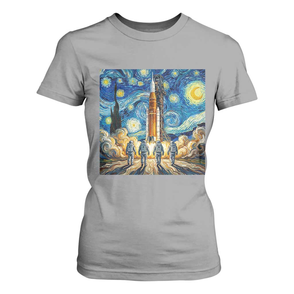 Lunar Mission Astronaut Starry Night T Shirt For Women Space Lover Gift TS12 Sport Gray Print Your Wear