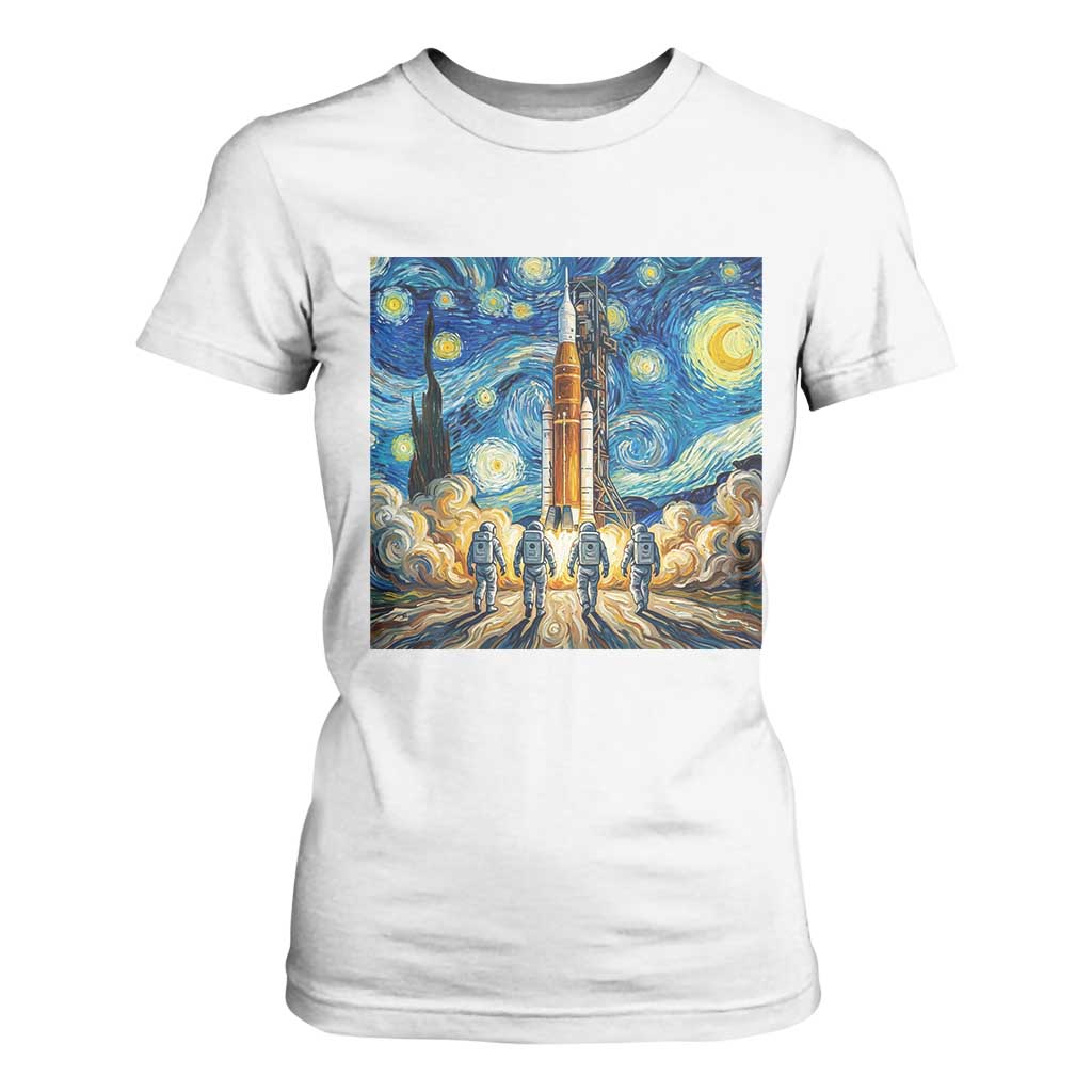 Lunar Mission Astronaut Starry Night T Shirt For Women Space Lover Gift TS12 White Print Your Wear