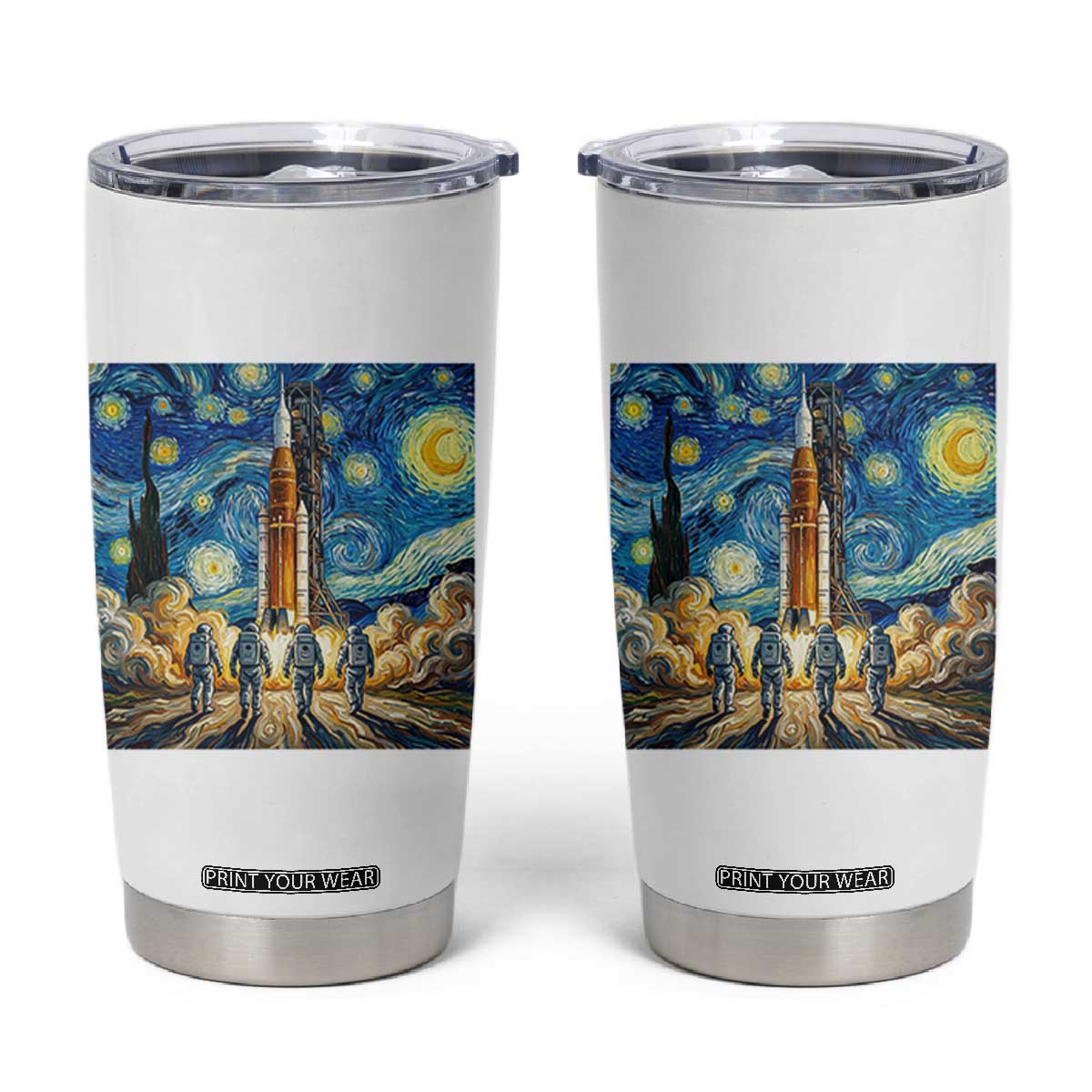 Lunar Mission Astronaut Starry Night Tumbler Cup Space Lover Gift TS12 White Print Your Wear