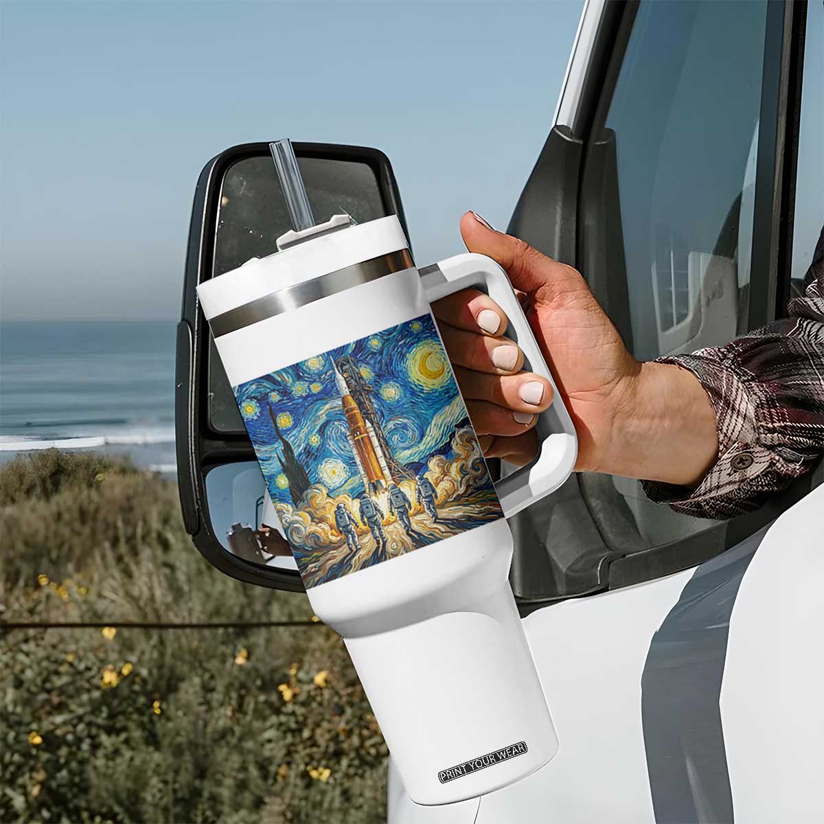 Lunar Mission Astronaut Starry Night Tumbler With Handle Space Lover Gift TS12 Print Your Wear