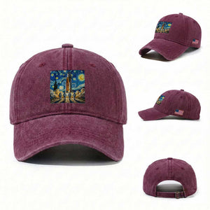 Lunar Mission Astronaut Starry Night Washed Cotton Baseball Cap Space Lover Gift TS12 Washed Cap Universal Fit Burgundy Print Your Wear