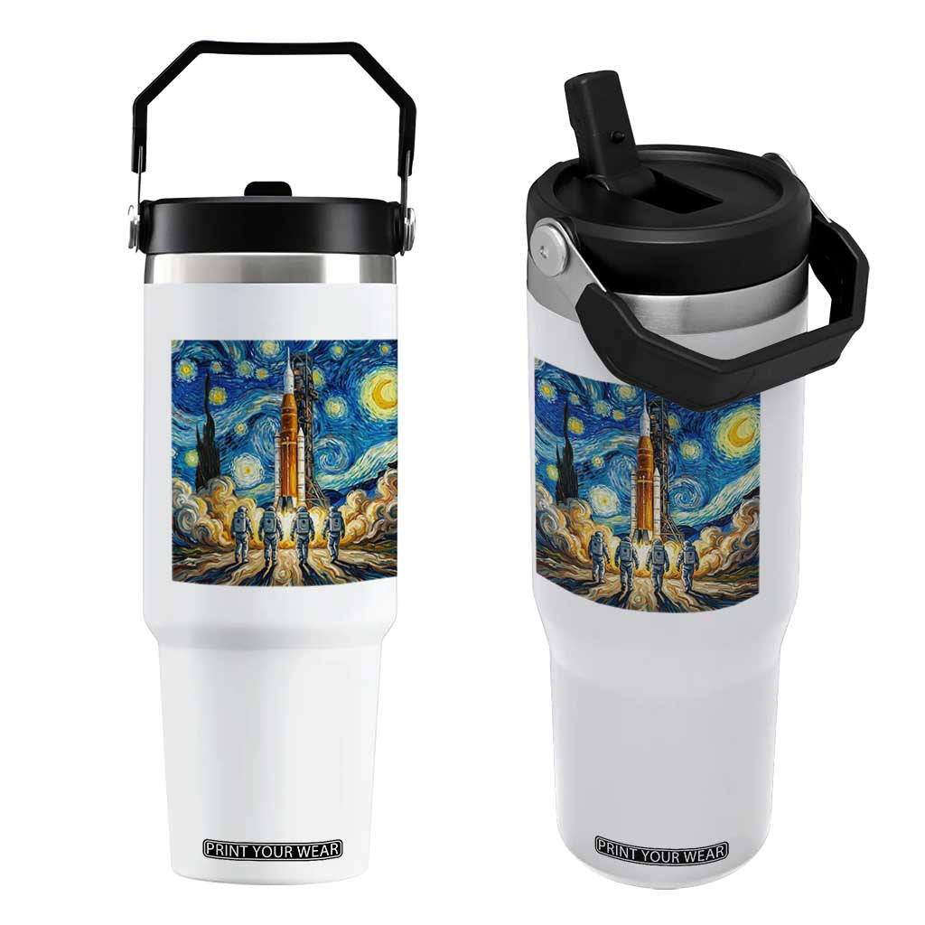 Lunar Mission Astronaut Starry Night Flip Straw Tumbler Space Lover Gift TS12 One Size: 30 oz White Print Your Wear