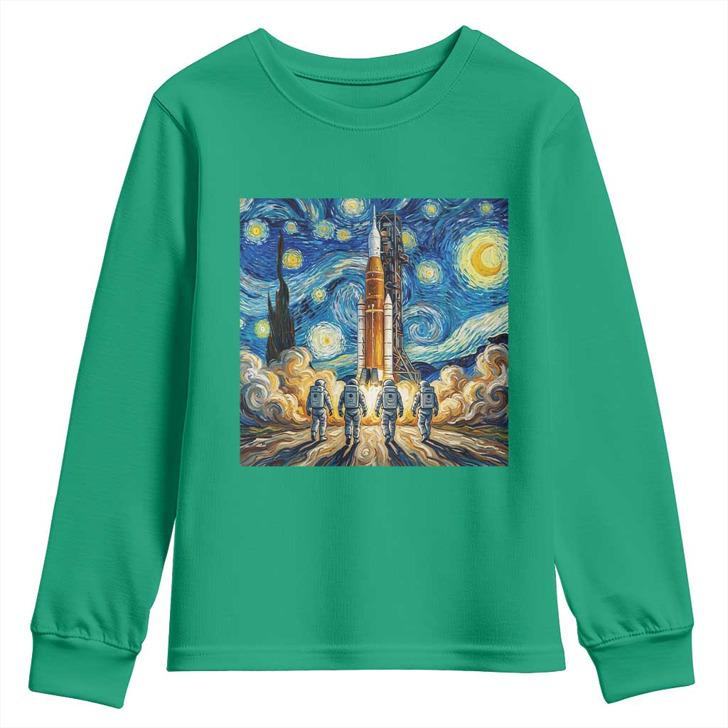 Lunar Mission Astronaut Starry Night Youth Sweatshirt Space Lover Gift TS12 Irish Green Print Your Wear