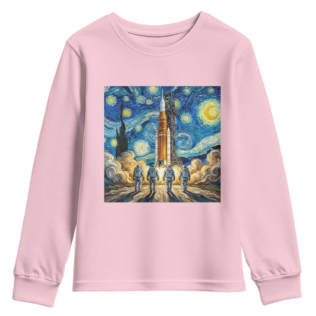 Lunar Mission Astronaut Starry Night Youth Sweatshirt Space Lover Gift TS12 Light Pink Print Your Wear