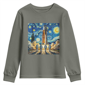 Lunar Mission Astronaut Starry Night Youth Sweatshirt Space Lover Gift TS12 Military Green Print Your Wear
