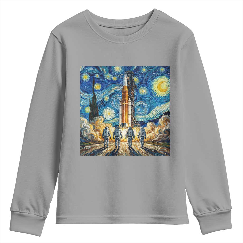 Lunar Mission Astronaut Starry Night Youth Sweatshirt Space Lover Gift TS12 Sport Gray Print Your Wear