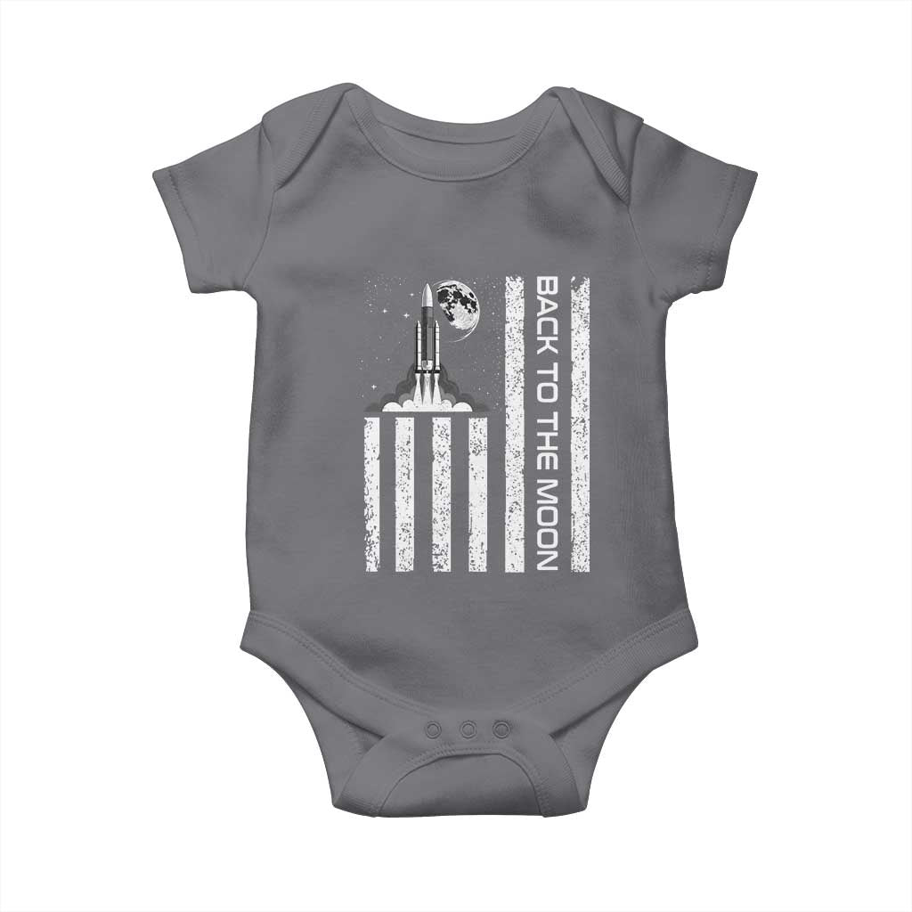 Patriotic American Pride Astronaut Lunar Mission Baby Onesie Back To The Moon TS12 Charcoal Print Your Wear