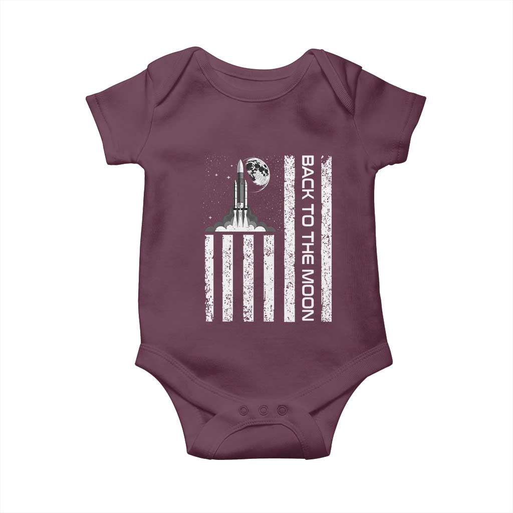 Patriotic American Pride Astronaut Lunar Mission Baby Onesie Back To The Moon TS12 Maroon Print Your Wear