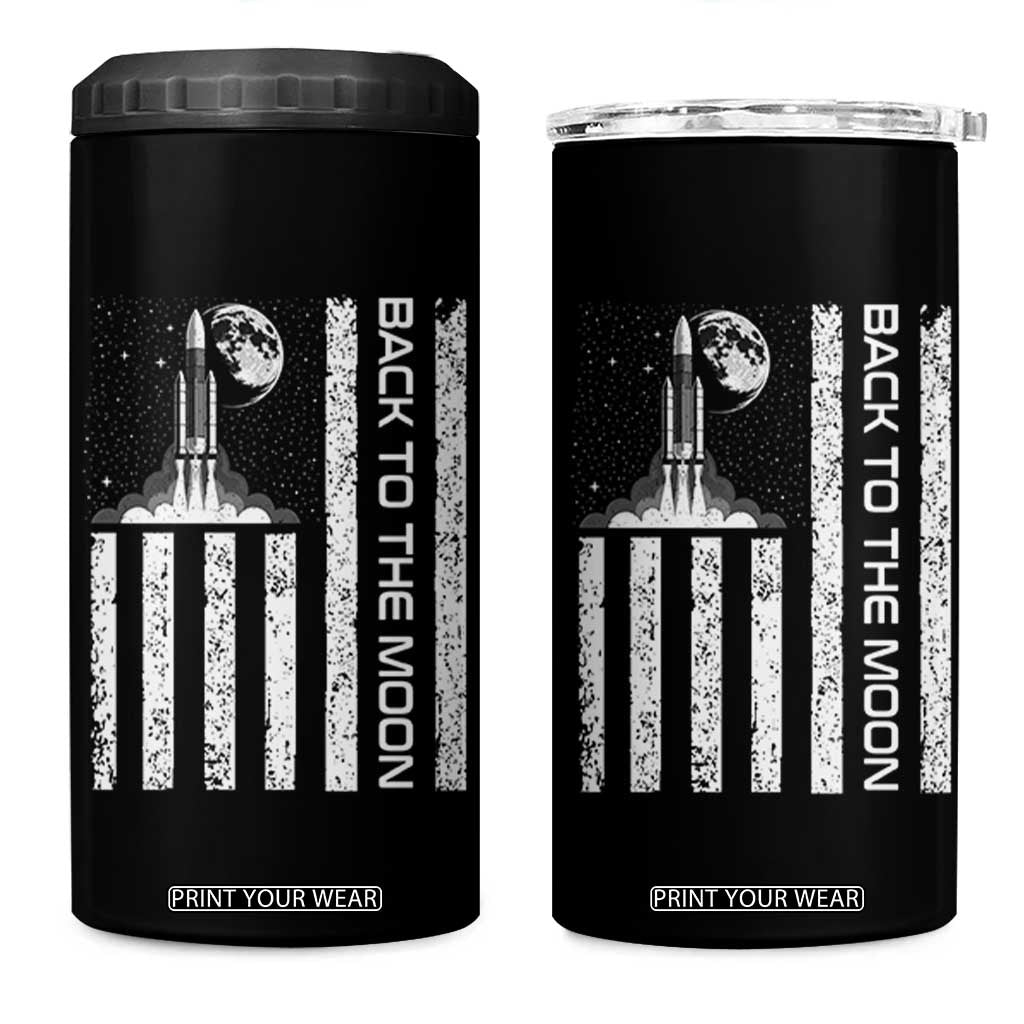 Patriotic American Pride Astronaut Lunar Mission 4 in 1 Can Cooler Tumbler Back To The Moon TS12 One Size: 16 oz Black Print Your Wear