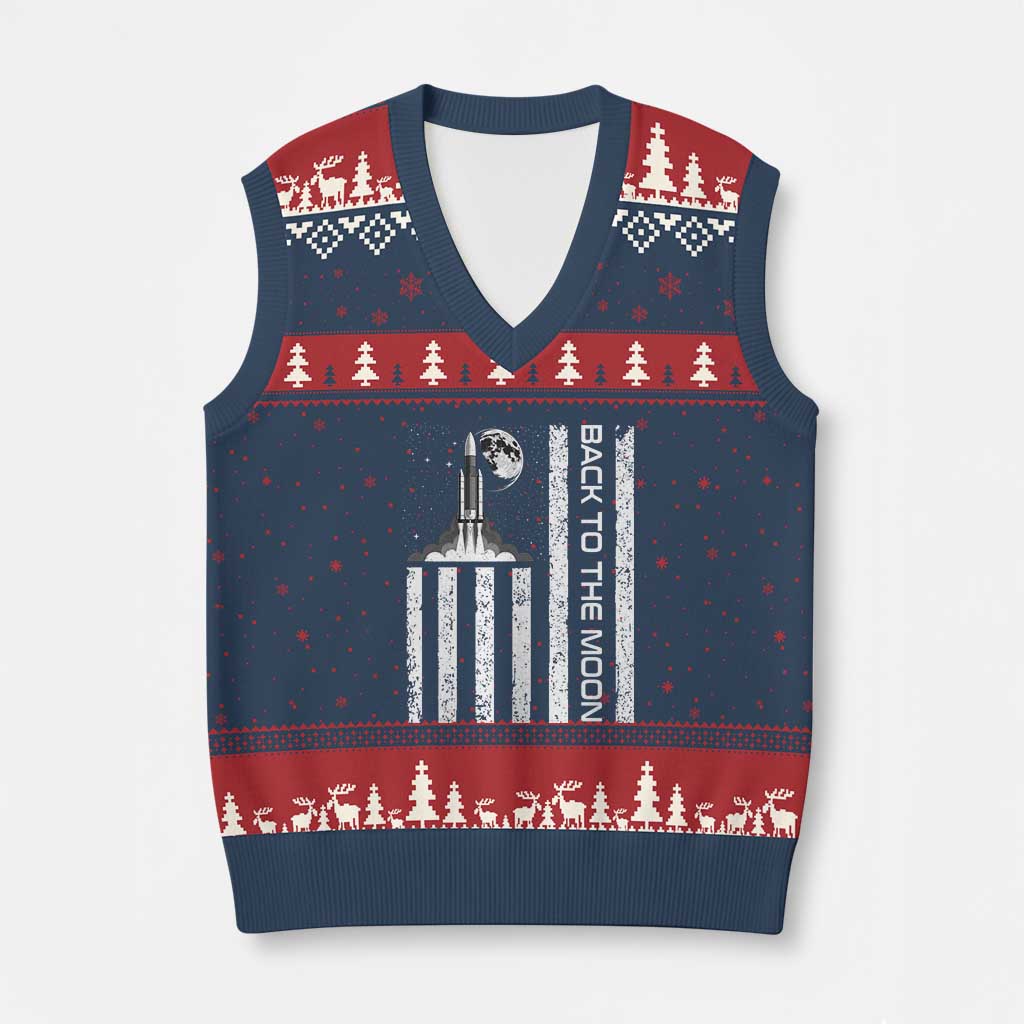 Patriotic American Pride Astronaut Lunar Mission V-Neck Knit Sweater Vest Back To The Moon TS12 Navy Red Print Your Wear