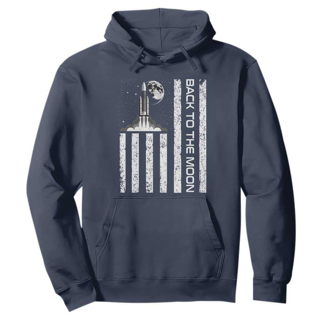 Patriotic American Pride Astronaut Lunar Mission Hoodie Back To The Moon TS12 Navy Print Your Wear