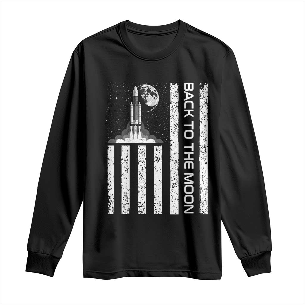 Patriotic American Pride Astronaut Lunar Mission Long Sleeve Shirt Back To The Moon TS12 Black Print Your Wear
