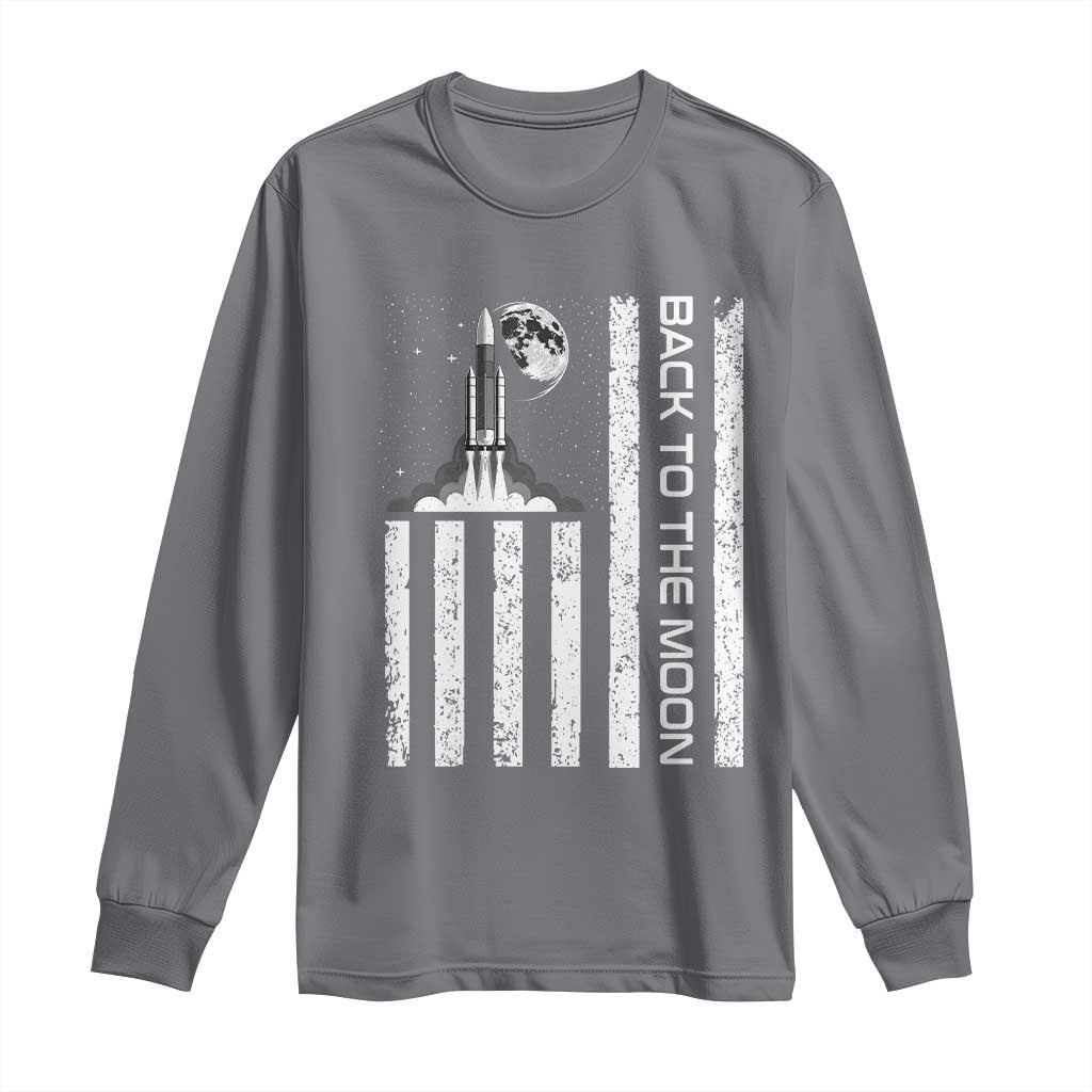 Patriotic American Pride Astronaut Lunar Mission Long Sleeve Shirt Back To The Moon TS12 Charcoal Print Your Wear
