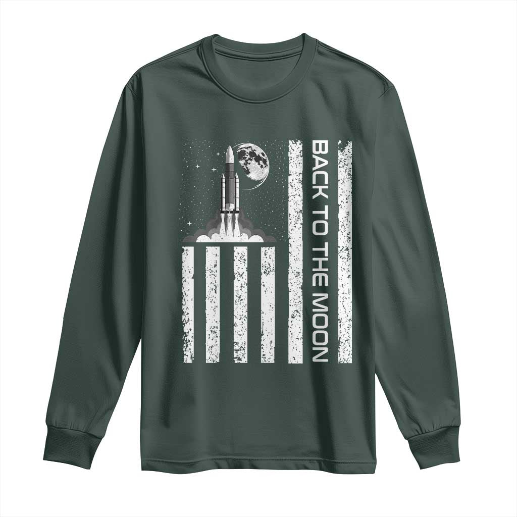 Patriotic American Pride Astronaut Lunar Mission Long Sleeve Shirt Back To The Moon TS12 Dark Forest Green Print Your Wear