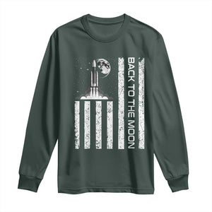 Patriotic American Pride Astronaut Lunar Mission Long Sleeve Shirt Back To The Moon TS12 Dark Forest Green Print Your Wear