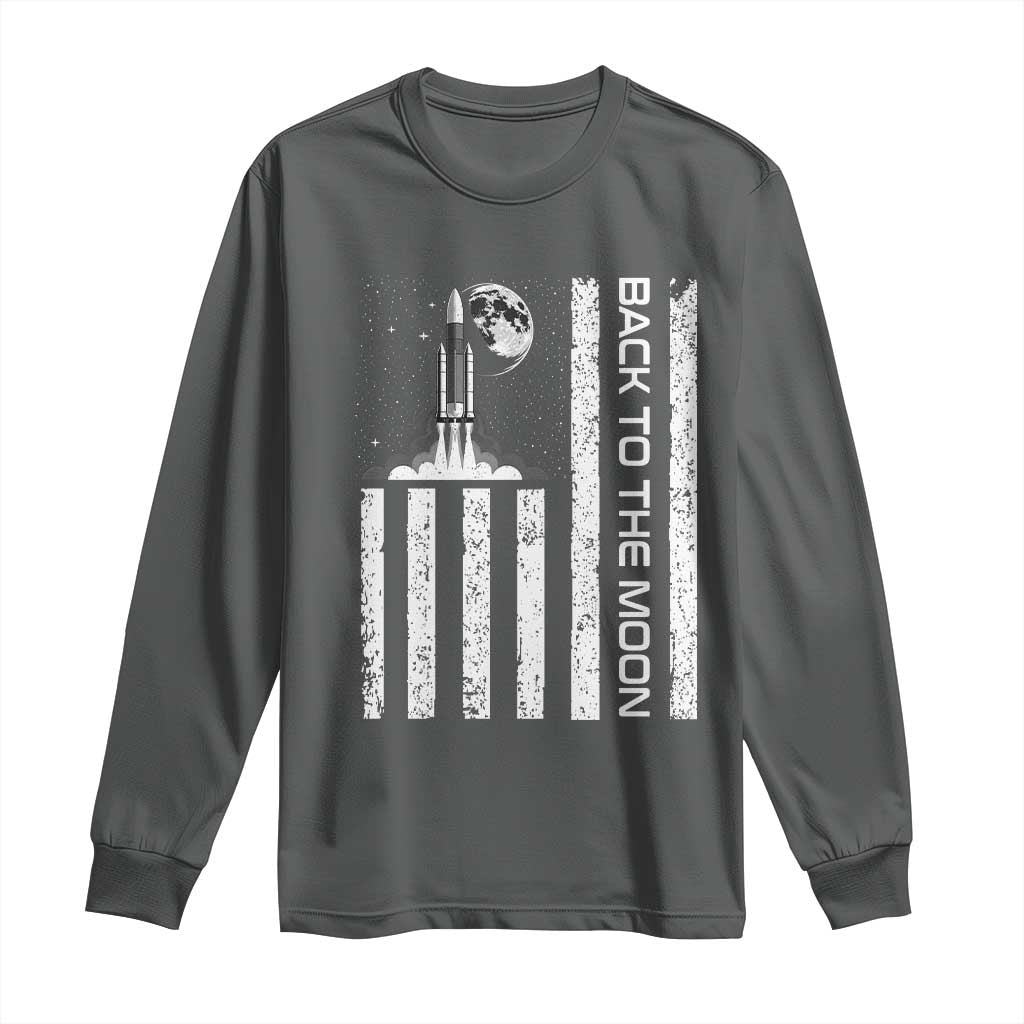 Patriotic American Pride Astronaut Lunar Mission Long Sleeve Shirt Back To The Moon TS12 Dark Heather Print Your Wear