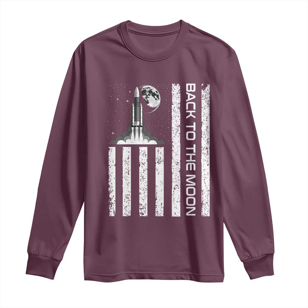 Patriotic American Pride Astronaut Lunar Mission Long Sleeve Shirt Back To The Moon TS12 Maroon Print Your Wear